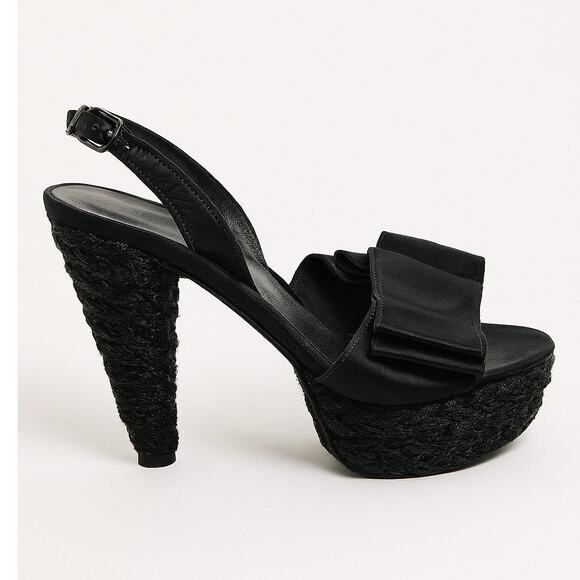 Stuart Weitzman Black Satin Bow Espadrille Slingback Pumps – Size 6 - Picture 1 of 9